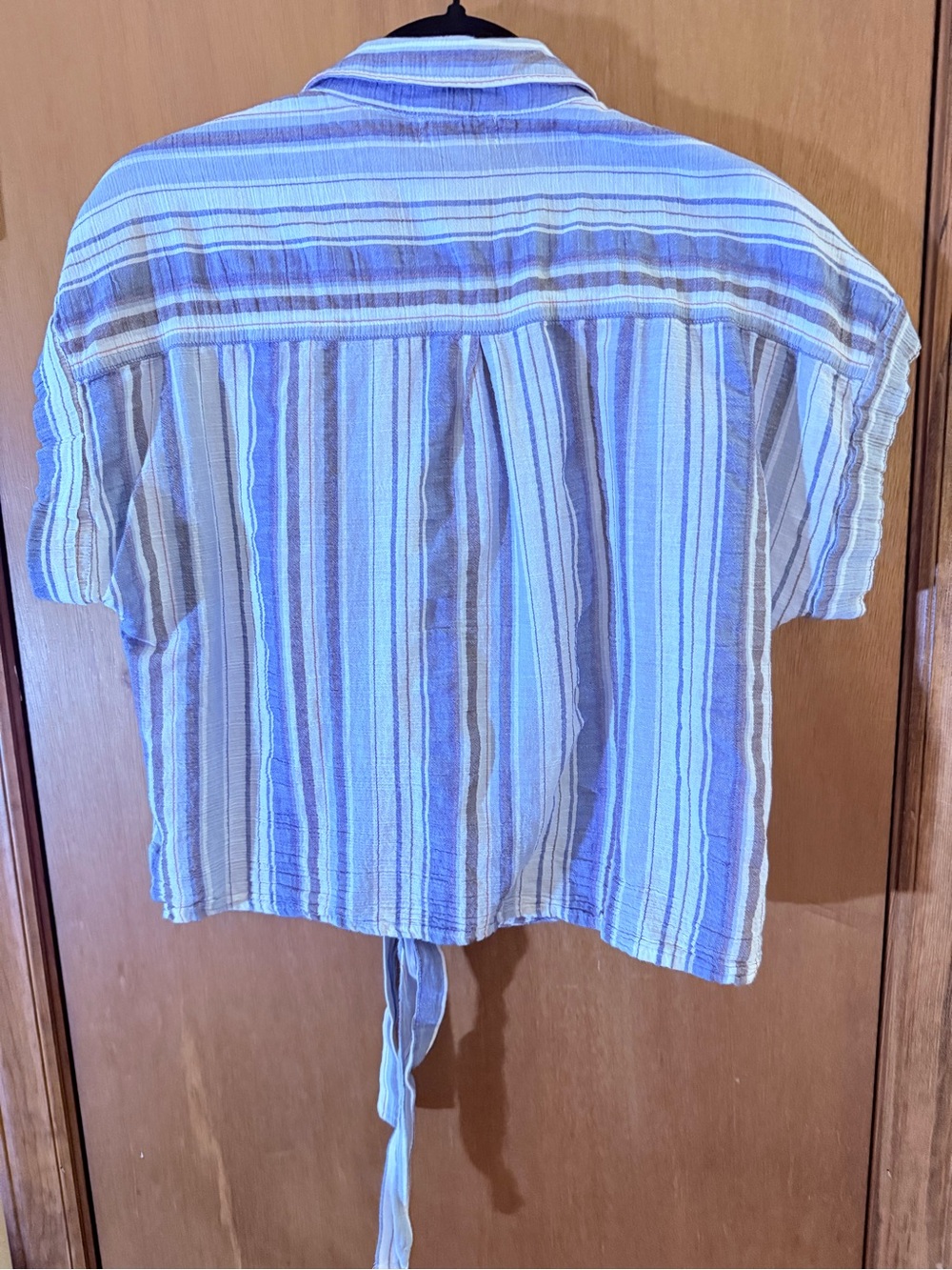 Striped Tie-Front Button Down Shirt - Blue & White - Picture 4 of 5